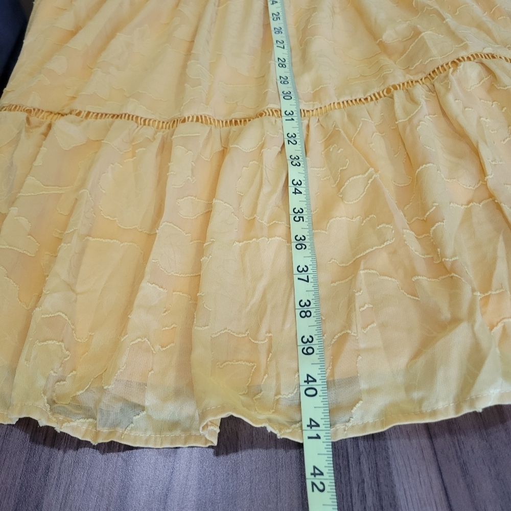 Lulus Float to Love Yellow Jacquard Smocked Tie- Strap Summer Midi Dress Size M - Picture 9 of 11